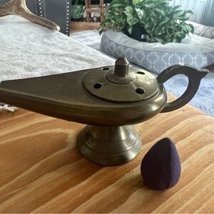 Vintage Brass Genie Lamp Aladdin Style Incense Burner Made in India Decor